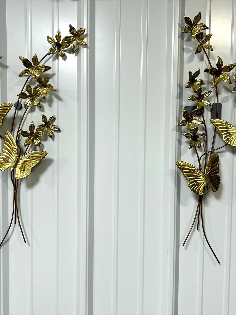 Metal Butterfly Sculptures Wall Hangings Flower Floral Vintage Decor 80s 90s